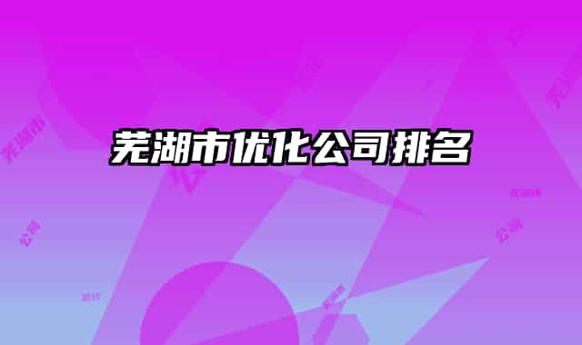 蕪湖市優(yōu)化公司排名