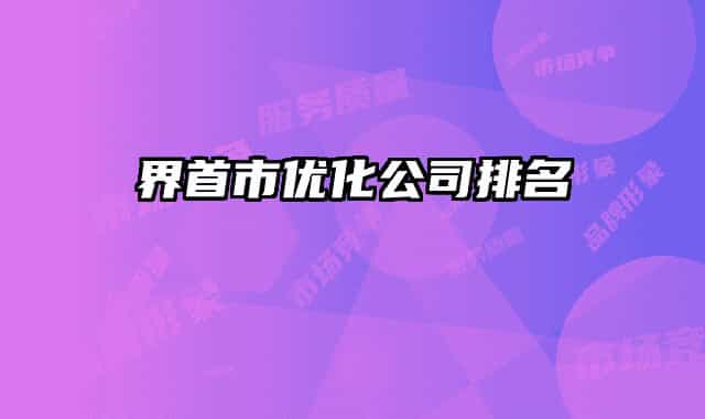 界首市優(yōu)化公司排名